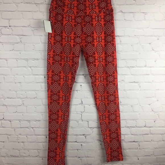 RARE soft Valentines LuLaRoe Legging One Size fits 2-10 Red Art deco cherubs - Picture 3 of 8